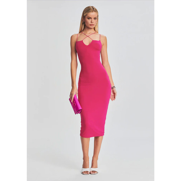 Ser.O.ya Brogan Dress Pink Jersey Crisscross Open Back Sleeveless Maxi Sz‎ S - Picture 3 of 14